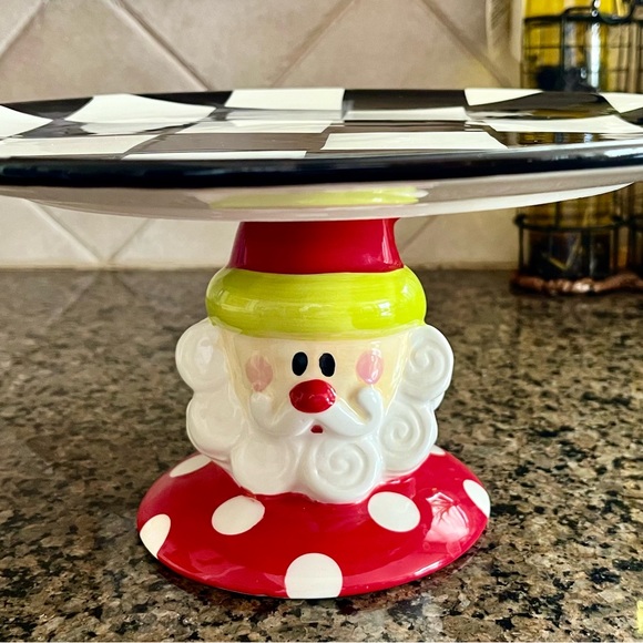 Mud Pie Red and White Santa Cake Stand Serveware - Picture 1 of 8